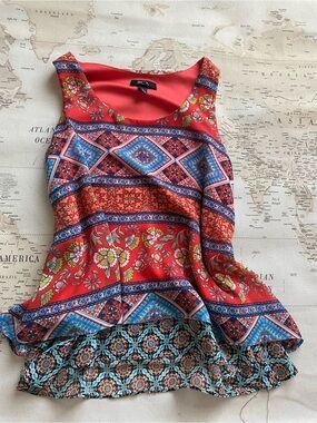 BCX Red Floral & Geometric Sleeveless Peplum Camisole